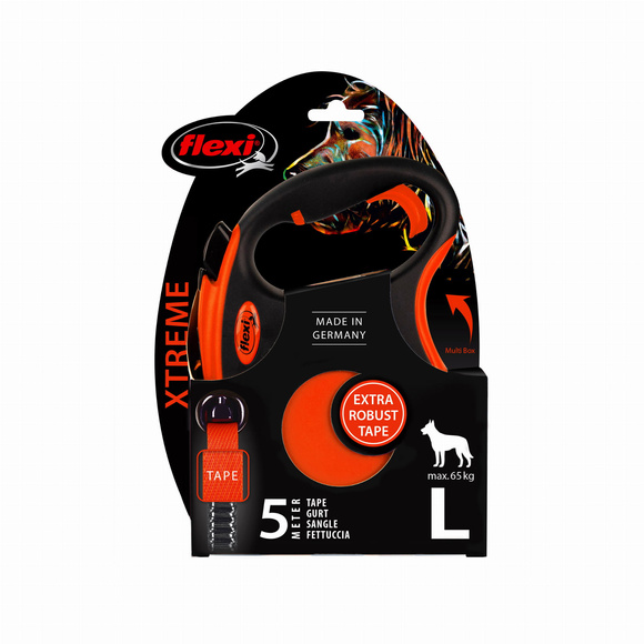 Flexi Xtreme L - smycz dla psa o wadze do 65kg, taśma 5m, czarno-pomarańczowa