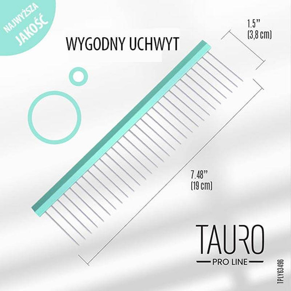 Tauro Pro Line - ultra lekki grzebień aluminiowy, 19cm, kolor miętowy, 29 zębów o długości 38mm