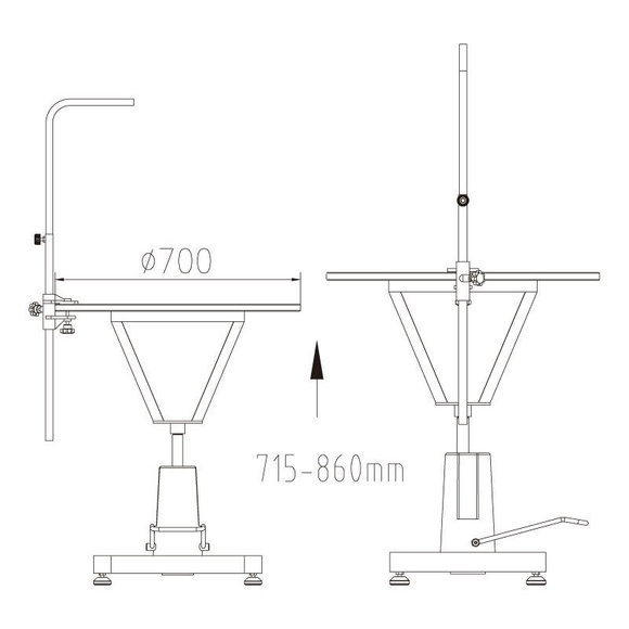 GroomStar - okrągły stół groomerski, podnoszony hydraulicznie, średnica 70 cm