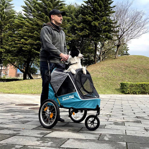 InnoPet Sporty Evolution Ocean Blue - solidny, wygodny wózek dla psów o wadze do 30kg, z uchwytem do roweru