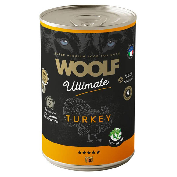 Woolf Ultimate Dog Adult Turkey with thyme - bezglutenowa, pełnoporcjowa karma wilgotna z indykiem i tymiankiem dla dorosłych psów, 400g