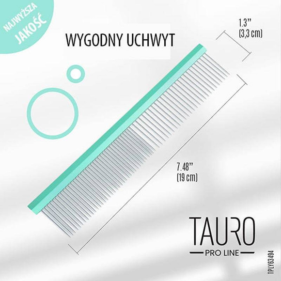 Tauro Pro Line - ultra lekki grzebień aluminiowy, 19cm, kolor miętowy, 63 zęby o długości 33mm