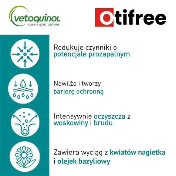 Vetoquinol Otifree - roztwór do czyszczenia uszu dla psów i kotów, 60ml