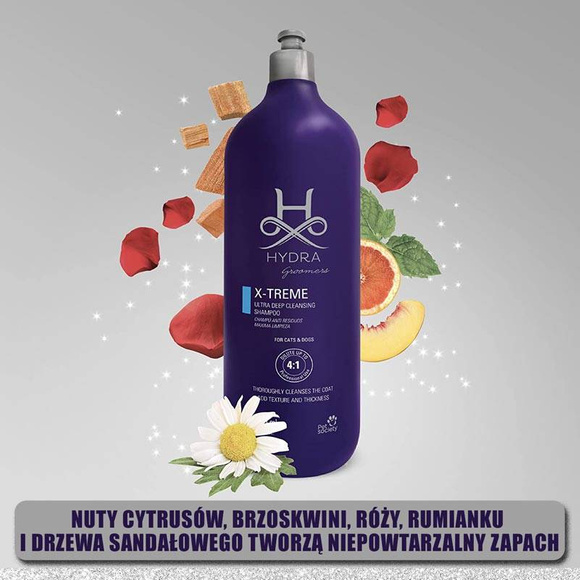 Hydra Professional X-Treme Clarifying Shampoo - szampon głęboko oczyszczający, odtłuszczający, dla psów i kotów, koncentrat 4:1, 1l