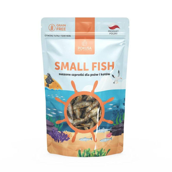 POKUSA Small Fish Snacks - naturalne smaczki treningowe, suszone szprotki dla psów i kotów, 40g