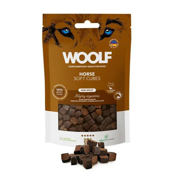 Woolf Soft Cubes Horse Monoprotein - przysmak dla psa, pyszne kosteczki z koniny, 100g