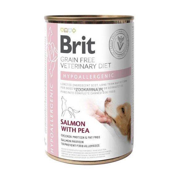 Brit Grain Free Veterinary Diet Hypoallergenic - mokra karma dla psa, z problemami dermatologicznymi i gastroenterologicznymi, 400g