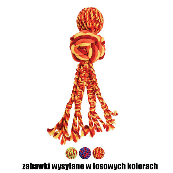 KONG® Wubba Weaves w/Rope - piszcząca zabawka dla psa ze sznurka, z plecionymi ogonami i kulą