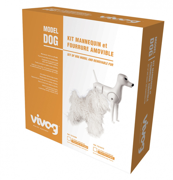 Vivog training manikin dog model - model dog, manekin treningowy do nauki strzyżenia w szkołach groomerskich czy na kursach szkoleniowych, w zestawie z białym futrem o długim włosie