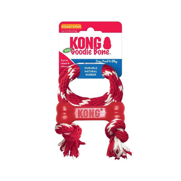 KONG® Goodie Bone™ with Rope - czerwona, gumowa kość ze sznurkiem dla psa, gryzak