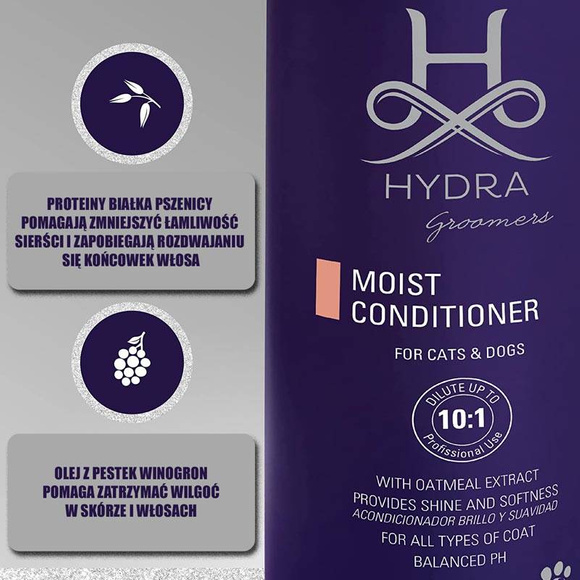 Hydra Professional Moisturizing Dog Conditioner - nawilżająca odżywka do spłukiwania, dla psów i kotów o każdym typie sierści, koncentrat 10:1, 1l