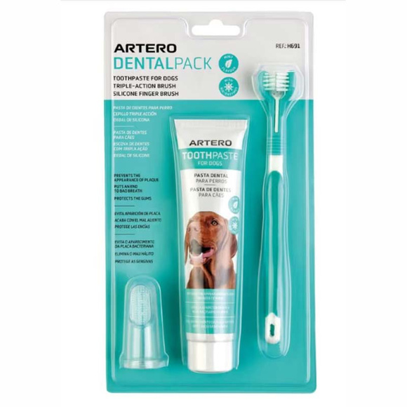 Artero Dental Pack - zastaw do czyszczenia zębów psa, szczoteczka nakładka na palec i pasta