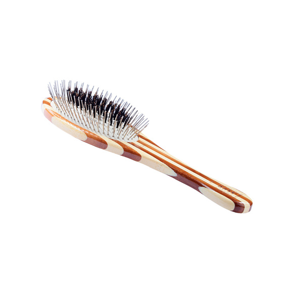 BASS Hybrid Groomer Small Oval Brush - szczotka bambusowa, z metalowymi pinami i naturalnym włosiem, mała