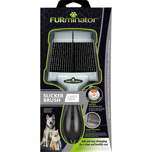 FURminator Slicker Brush Large Firm - elastyczna, dwustronna szczotka pudlówka do pielęgnacji psa i kota, twarda