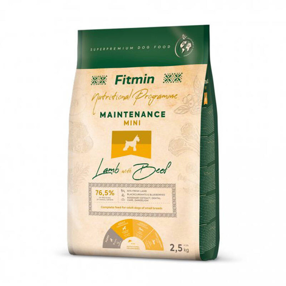 FITMIN Dog Mini Maintenance Lamb&Beef - kompletna karma dla dorosłych psów ras małych, 2.5kg