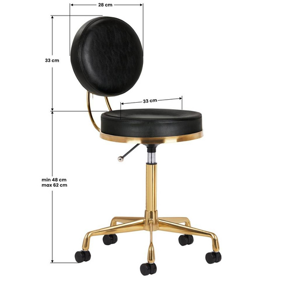 Activ - taboret groomerski, model H5, z oparciem, czarno-złoty