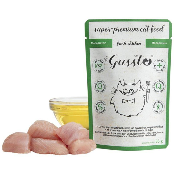 Gussto Cat Fresh Chicken - pełnowartościowa, kompletna karma ze świeżym kurczakiem dla kotów, saszetka 90g