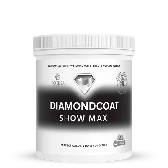 POKUSA DiamondCoat ShowMax - suplement dla psów wystawowych, na poprawę kondycji skóry oraz sierści, 500 tabletek