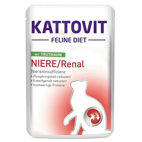 Kattovit Niere / Renal Turkey - mokra karma z indykiem, dla dorosłych kotów cierpiących na przewlekłą niewydolność nerek, saszetka 85g