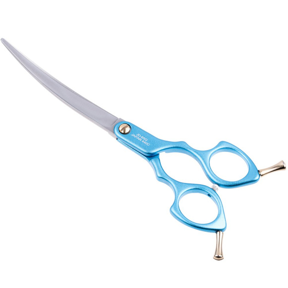 Jargem Asian Style Light Curved Scissors - bardzo lekkie, gięte nożyczki do strzyżenia w stylu koreańskim, 6.5", niebieskie