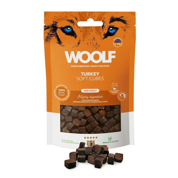 Woolf Soft Cubes Turkey Monoprotein - przysmak dla psa, pyszne kosteczki z indyka, 100g