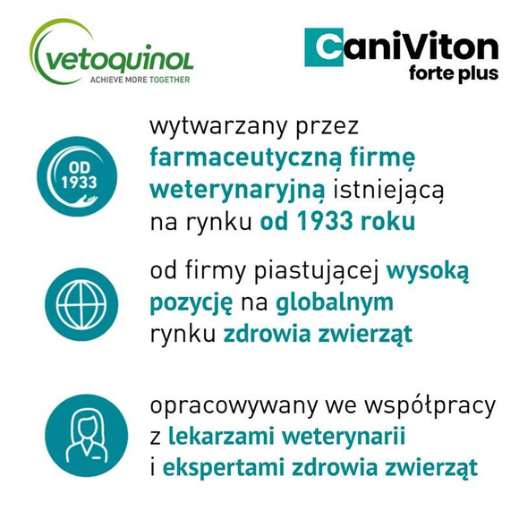 Vetoquinol Caniviton Forte Plus - preparat wspomagający funkcje chrząstki stawowej, dla psów, 30 tabletek