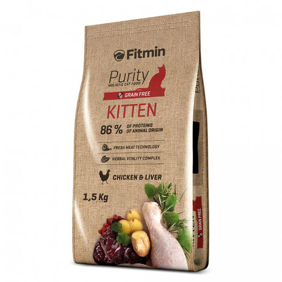 Fitmin Purity Kitten - pełnoporcjowa sucha karma dla kociąt w wieku do 12 miesięcy, ciężarnych i karmiących kotek, 1.5kg