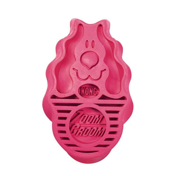 KONG® ZoomGroom™ Raspberry L - szczotka gumowa dla psa, do ściągania martwego włosa i masażu