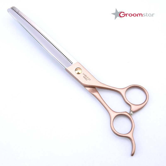 Groomstar - profesjonalne nożyczki półdegażowe, model Rose Gold 7.5" 56 ząbków