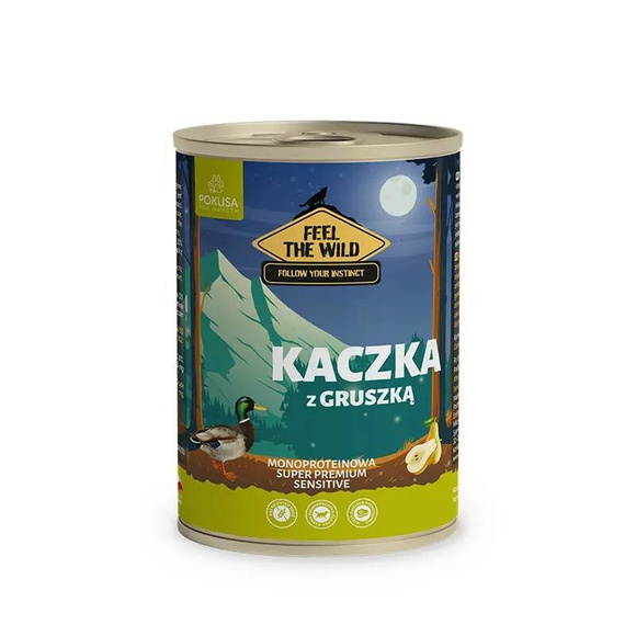 POKUSA Feel The Wild - pełnoporcjowa karma mokra dla psów, kaczka z gruszką, 400g