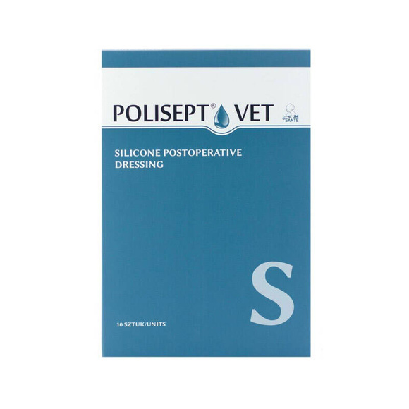 Polisept® Vet S - sterylny opatrunek zawierający perforowaną warstwę silikonową, dla psów i kotów, 10 sztuk