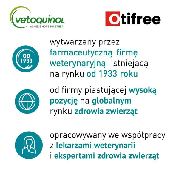 Vetoquinol Otifree - roztwór do czyszczenia uszu dla psów i kotów, 160ml