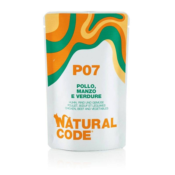 Natural Code P07 kurczak, wołowina i warzywa - mokra karma dla kota, saszetka 70g