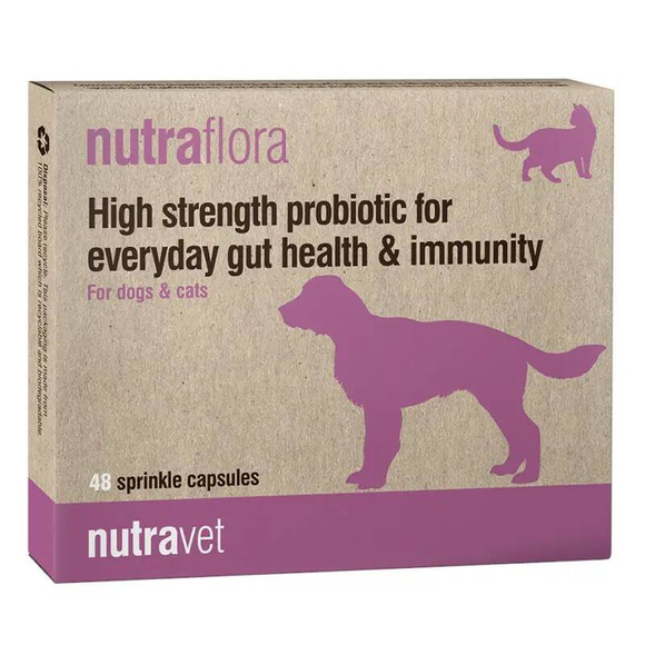 NUTRAVET Nutraflora For Dogs & Cats - probiotyk o wysokiej sile wspomagający codzienne zdrowie jelit i odporności, dla psów i kotów, 12 kapsułek