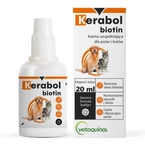 Vetoquinol Kerabol Biotin - karma uzupełniająca do stosowania przy nadmiernym wypadaniu, łamliwej, matowej i suchej sierści psów i kotów, 20ml