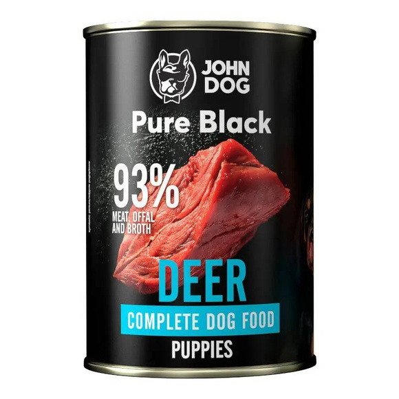 John Dog Pure Black Junior Deer - pełnoporcjowa, smakowita karma mokra dla szczeniąt z jeleniem, 400g