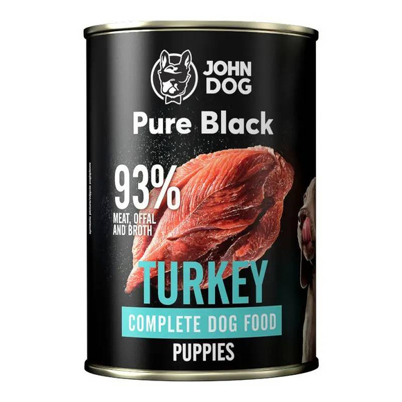 John Dog Pure Black Junior Turkey - pełnoporcjowa, smakowita karma mokra dla dla szczeniąt z indykiem, 400g