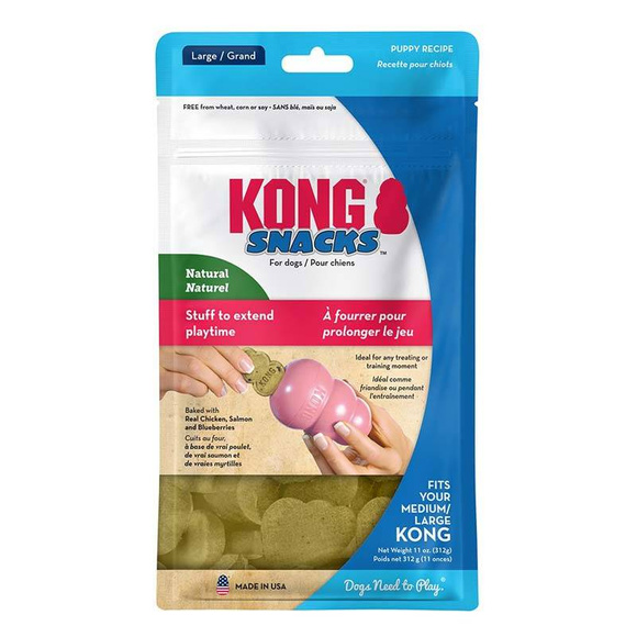 KONG® Snacks Puppy Chicken & Rise Large - duże przysmaki dla szczeniąt, łosoś i kurczak z ryżem oraz jagodami, 312g