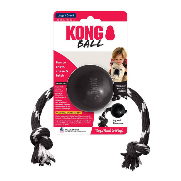 KONG® Extreme Ball w/Rope L - zabawka dla psa, wytrzymała piłka na sznurku