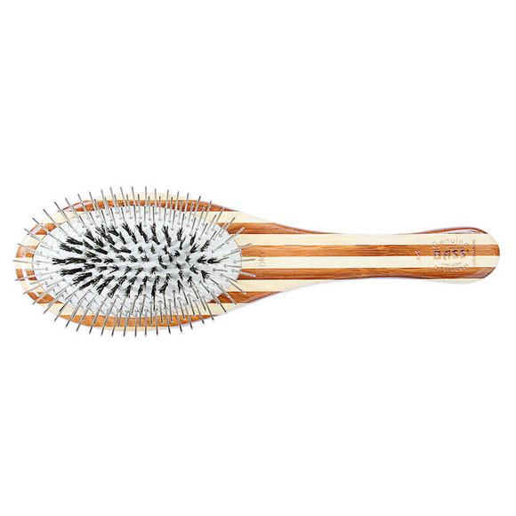 BASS Hybrid Groomer Medium Oval Brush - szczotka bambusowa, z metalowymi pinami i naturalnym włosiem, średnia