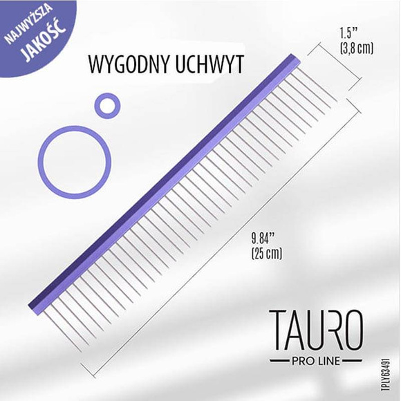 Tauro Pro Line - ultra lekki grzebień aluminiowy, 25cm, kolor fioletowy, 38 zęby o długości 38mm