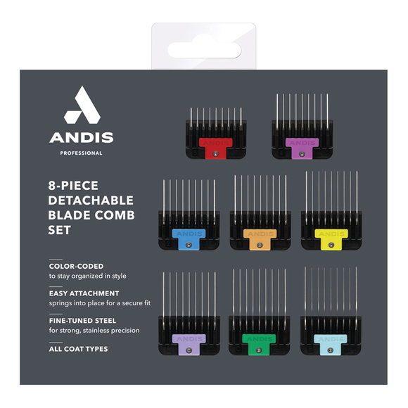 Andis stainless steel 8-piece detachable blade comb set - zestaw 8 profesjonalnych nasadek dystansowych w plastikowej kasetce