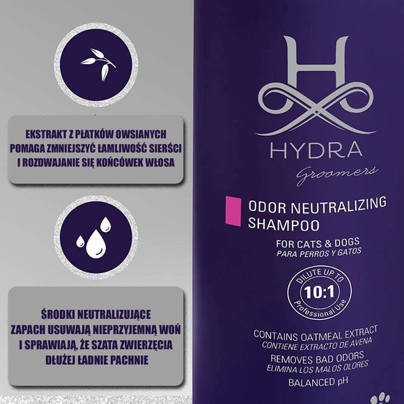 Hydra Professional Odor Neutralizing Shampoo - szampon odświeżający, niwelujący brzydkie zapachy, dla psów i kotów, koncentrat 10:1, 1l