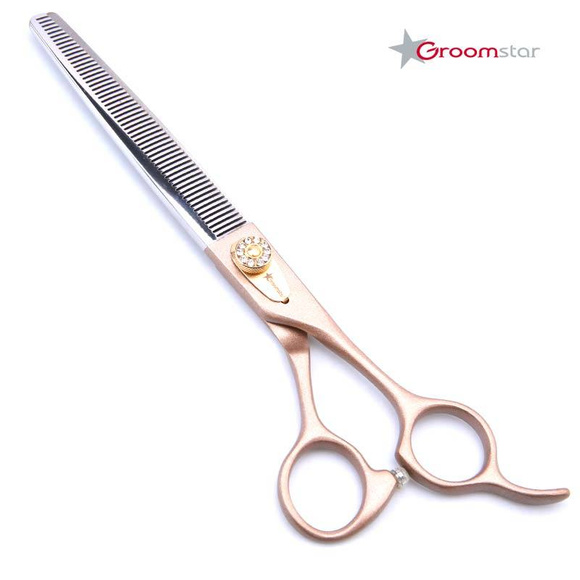 Groomstar - profesjonalne nożyczki półdegażowe, model Rose Gold 7.5" 56 ząbków