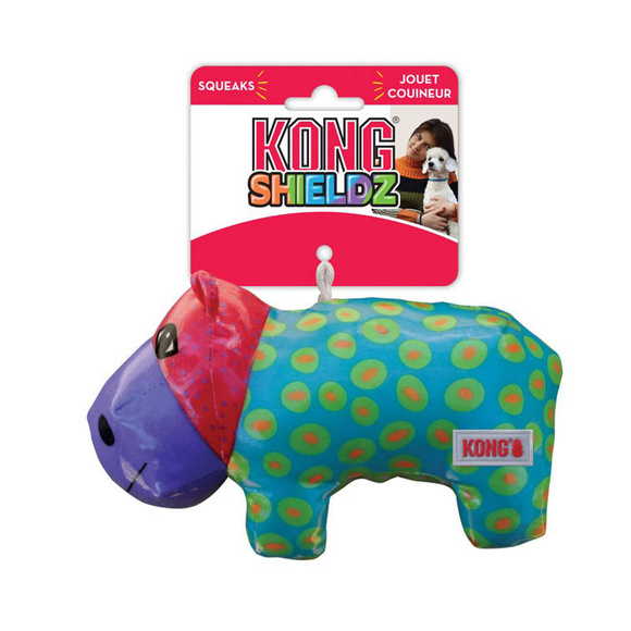 KONG® Shieldz Hippo M - pluszowa zabawka dla psa, hipopotam z piszczałką i grzechotką