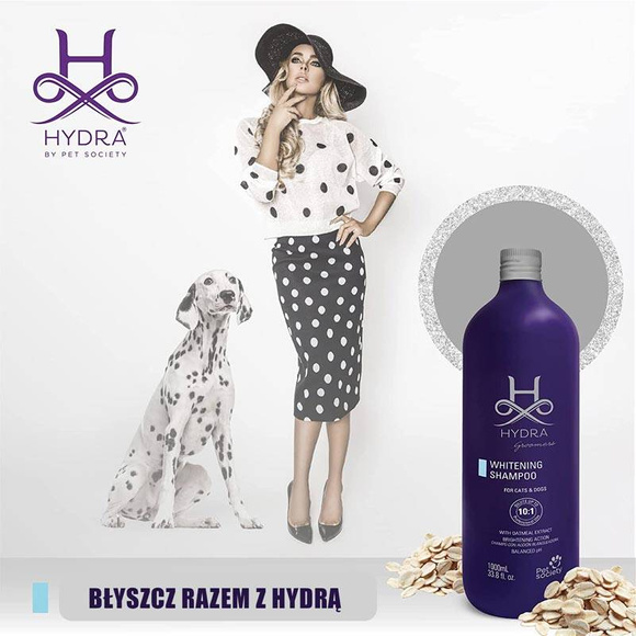 Hydra Professional Whitening Shampoo - szampon rozjaśniający, niwelujący zażółcenia na sierści, dla psów i kotów, koncentrat 10:1, 1l