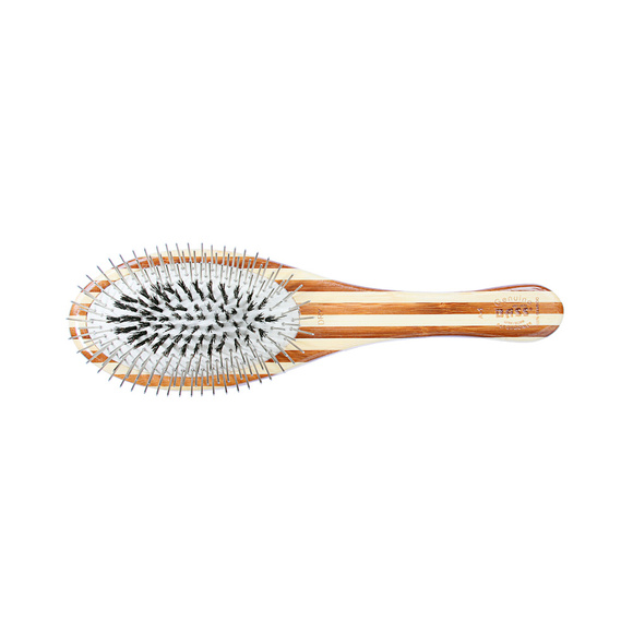 BASS Hybrid Groomer Small Oval Brush - szczotka bambusowa, z metalowymi pinami i naturalnym włosiem, mała