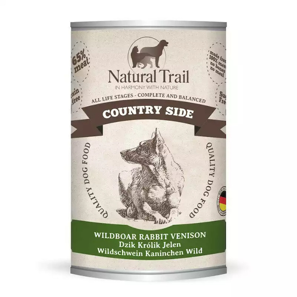 Natural Trail Countryside dzik z jeleniem i królikiem - kompletna mokra karma dla psa, puszka 400g