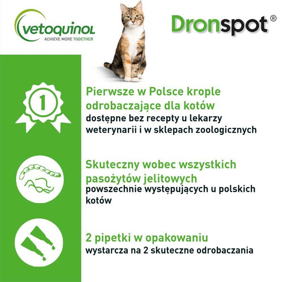 Vetoquinol Dronspot - preparat na odrobaczenie dla średnich kotów, krople spot-on