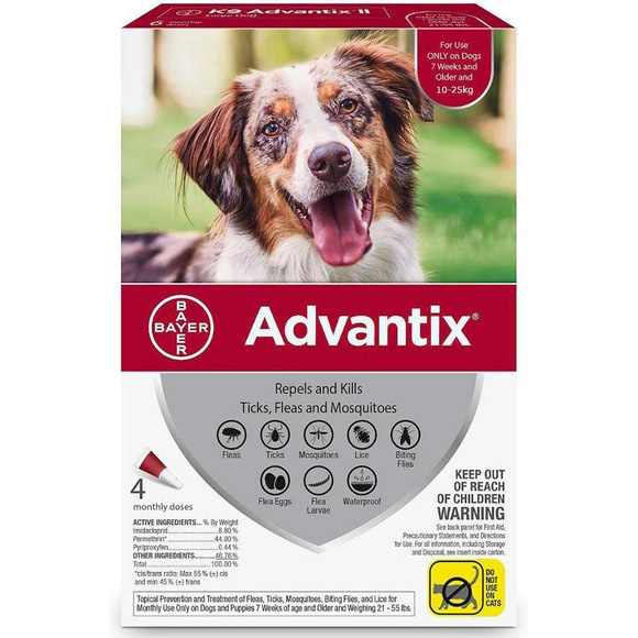 Bayer Advantix (10-25 kg) - preparat w płynie dla psów przeciwko kleszczom i pchłom, 4 pipety